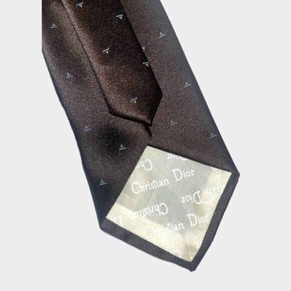 Christian Dior Vintage Logo Embroidered Tie - Chocolate Brown - Picture 3 of 5
